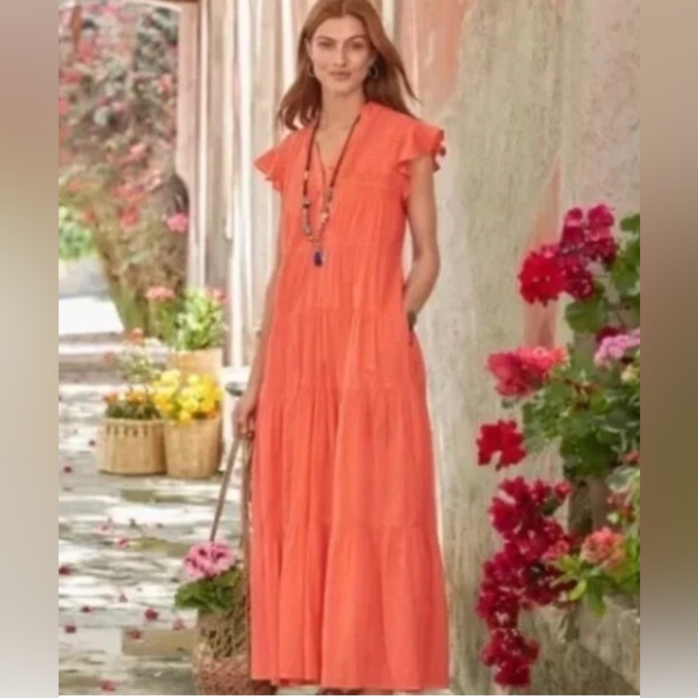 New! Sundance Maxi dress. June Ruffle Dress Orange.